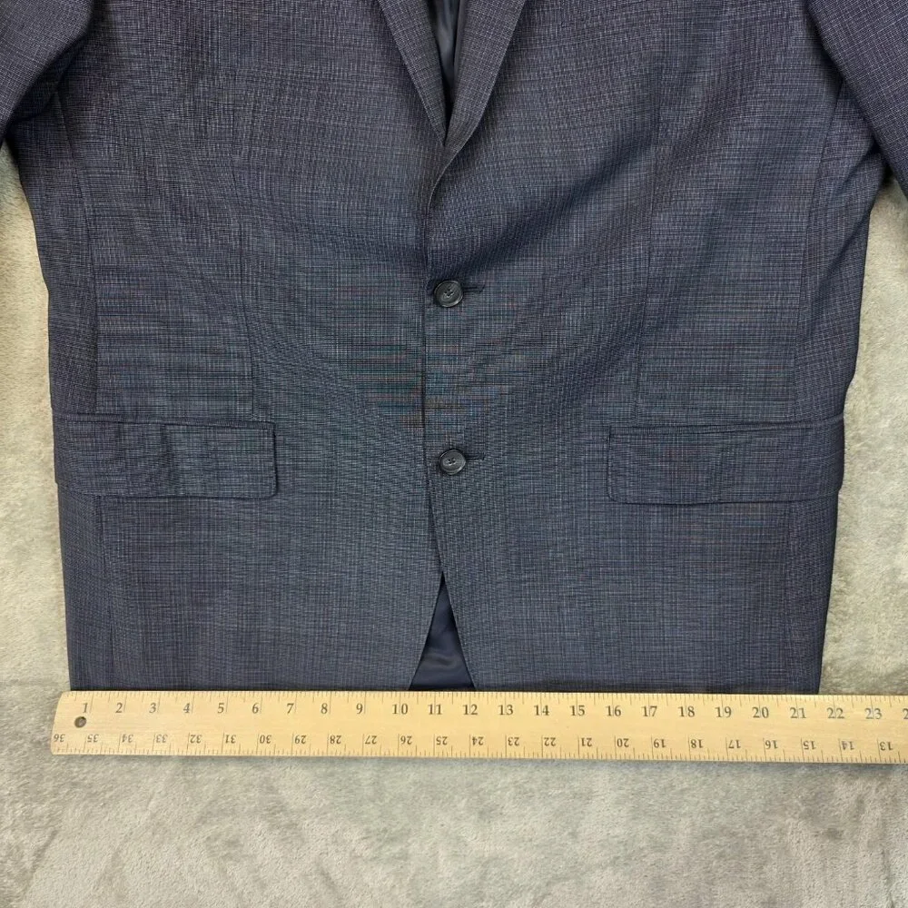 DKNY Blazer Mens 44R Blue Check Wool Two Button Sport Coat Suit Jacket Stretch
